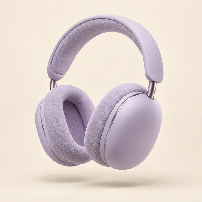 Headphone lavanda em fotografia de estúdio